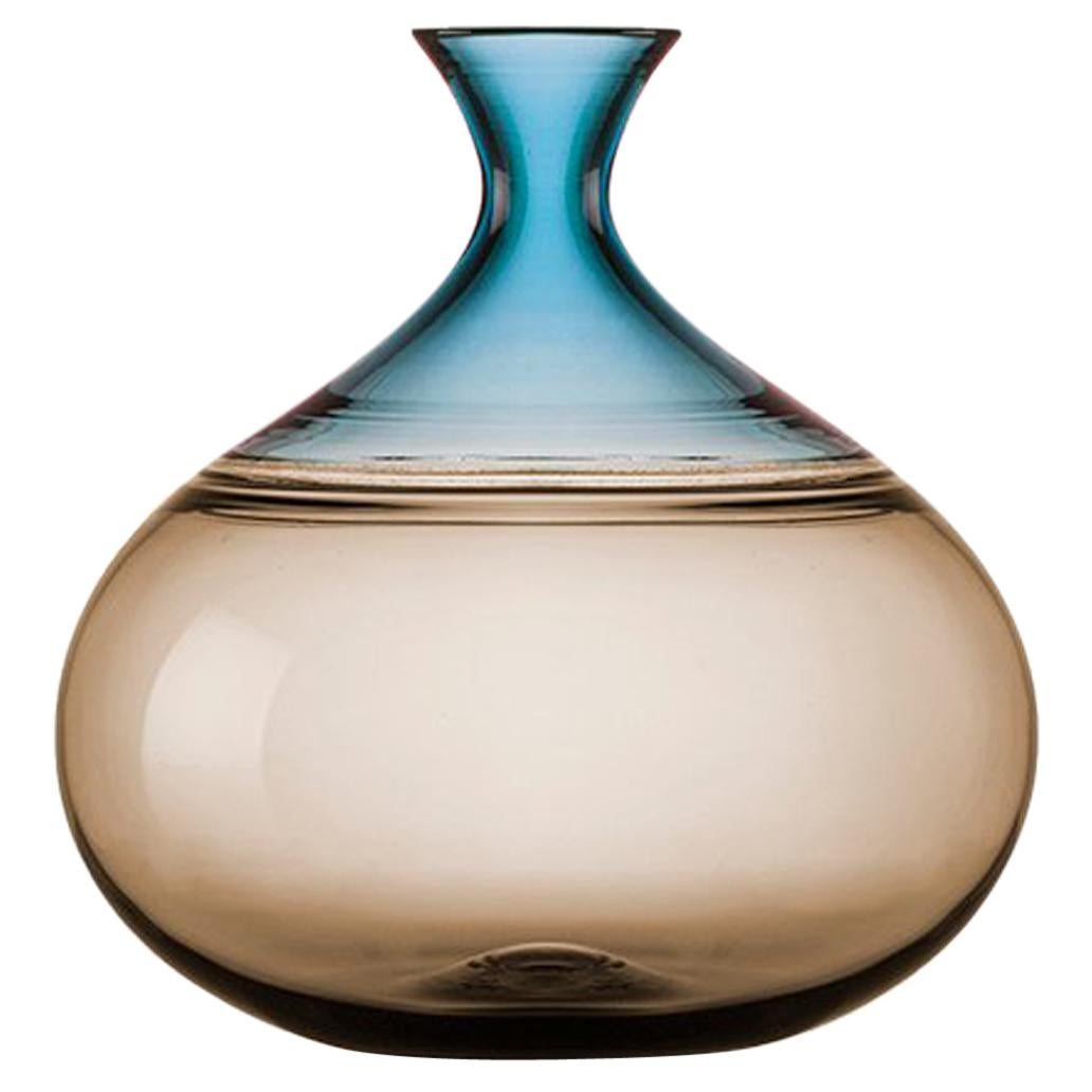 Modern Earth Tone Hand Blown Glass Vase in Smoky Topaz & Mist Blue by Vetro Vero For Sale