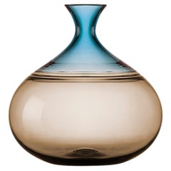 Modern Earth Tone Hand Blown Glass Vase in Smoky Topaz & Mist Blue by Vetro Vero