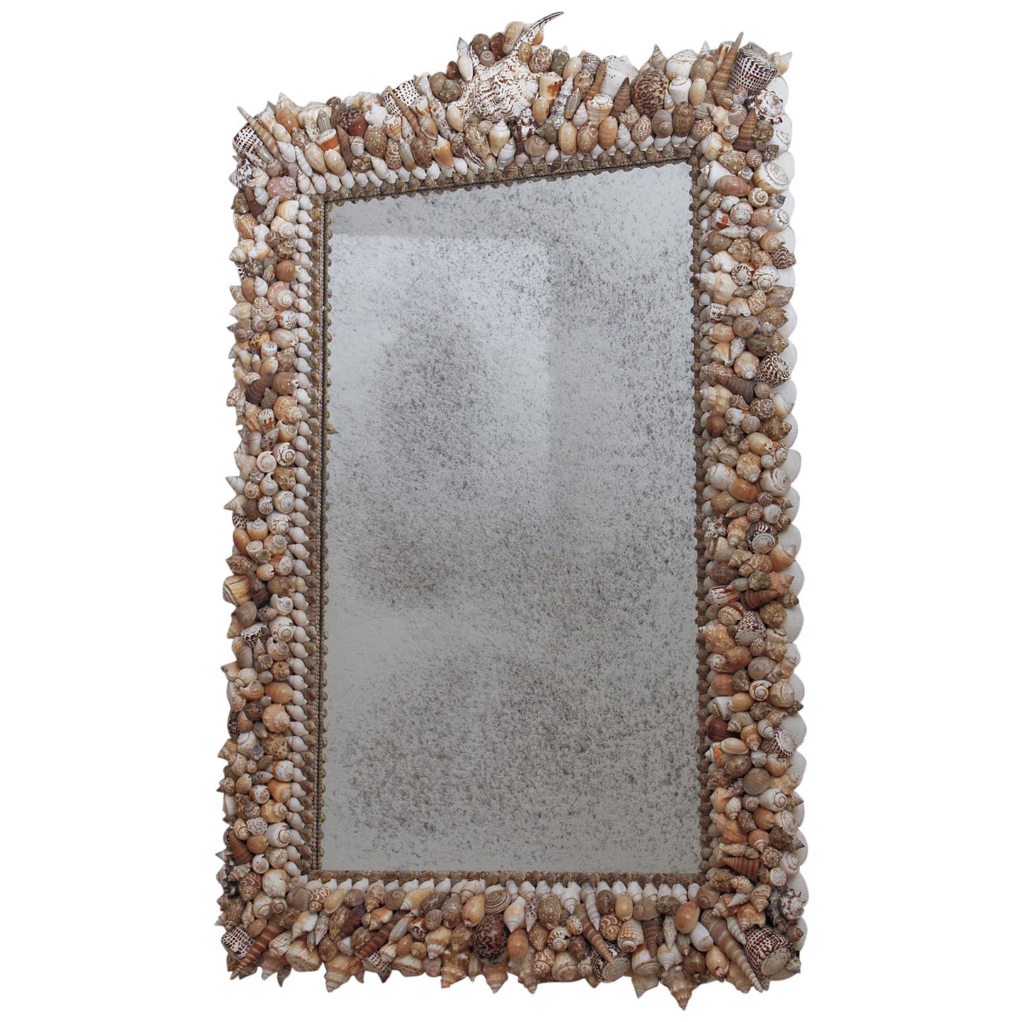 Large Vintage Sea Shell Encrusted Mirror