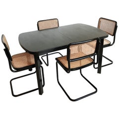 Set of Four Marcel Breuer Cesca Chairs and Extendable Dining Table Made in Italy