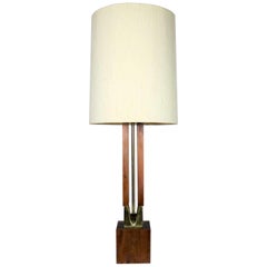 Mid-Century Modern Large Scale Walnut & Brass Lamp Attributed to Laurel Lamp Mfg