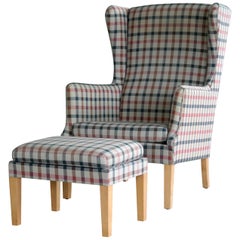 Danish Modern Kaare Klint Style Wingback Chair with Ottoman