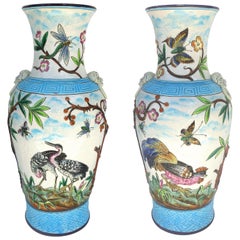 Longwy Enamel Vases in High Relief, circa 1885