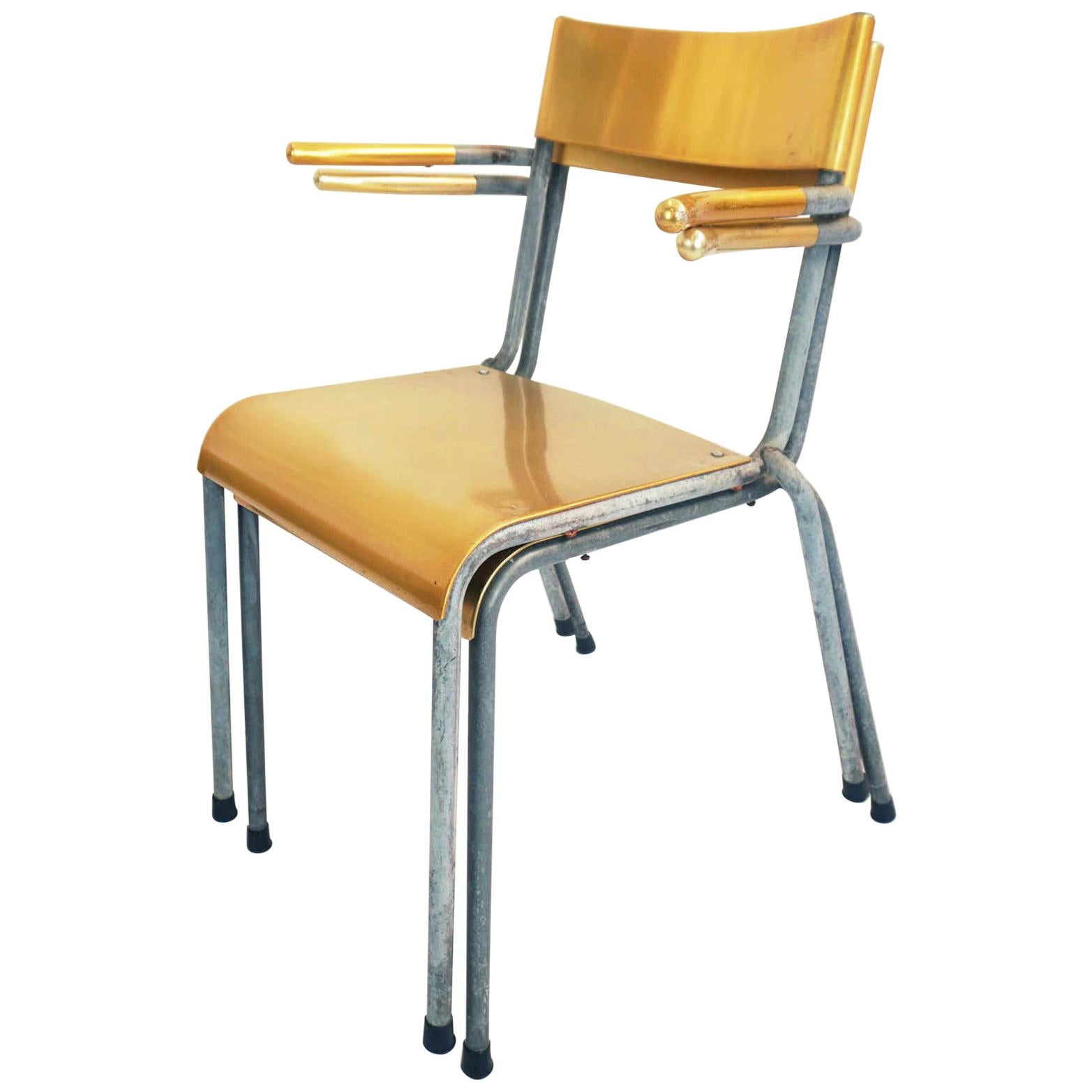 13 Pieces of Swiss Stackable Chairs in Yellow Aluminum and Anodized Metal For Sale