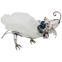 21st Century De Vecchi Sterling Silver Crystal Rock Animal Sculpture