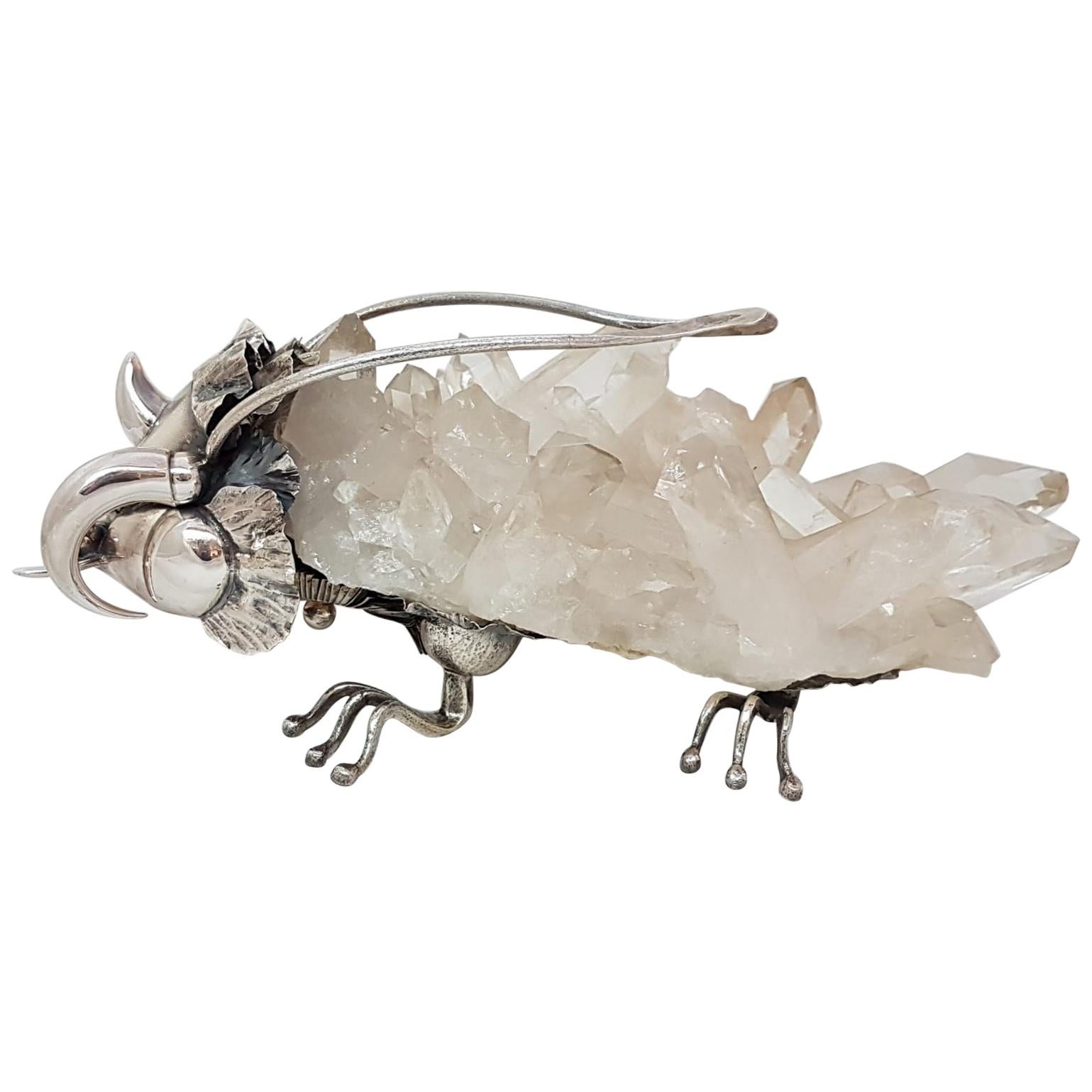 21st Century De Vecchi Silver Rock Crystal Animal Sculpture For Sale