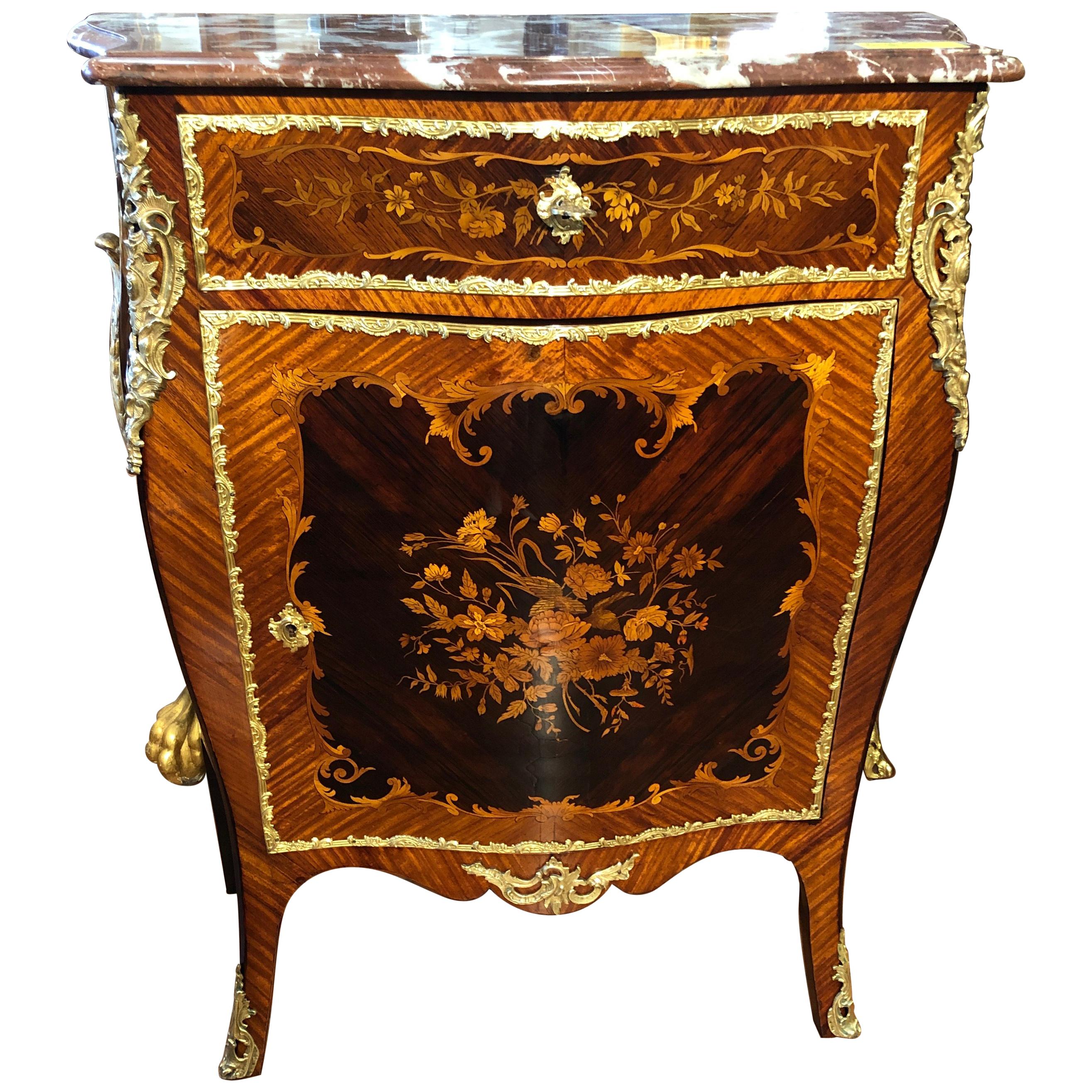 19th Century Napoleon III Rosewood Marble Cabinet Credenzas 1890