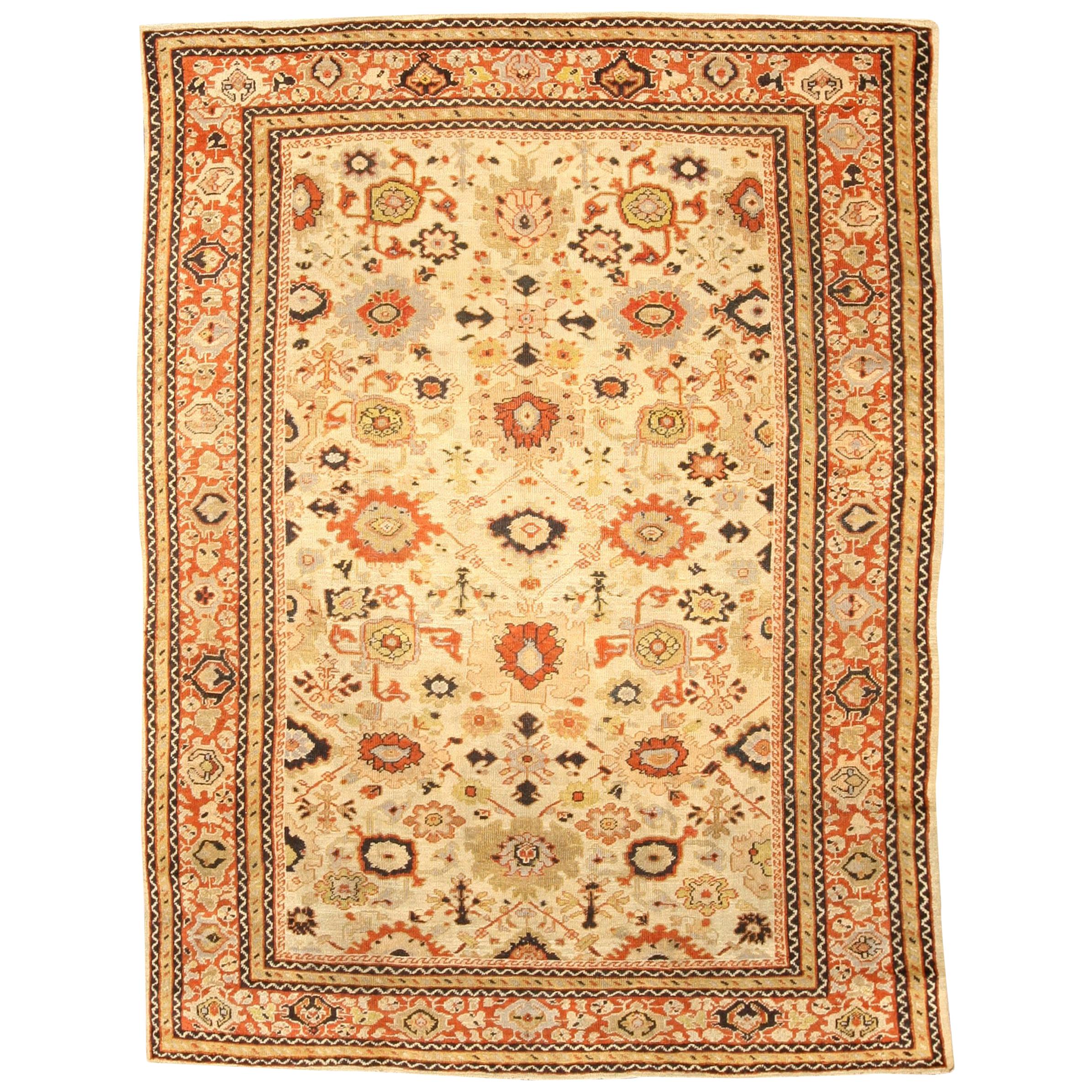 Authentic 19th Century Sultanabad Handmade Wool Rug For Sale
