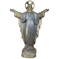 Early 20th Century Gilt Art Deco Christ Sculpture in Cast Spelter, Brass Halo