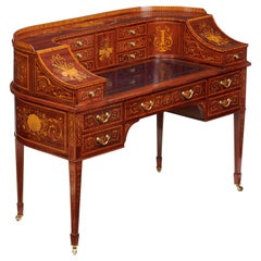 Antique Maple & Co. Mahogany Satinwood and Marquetry Inlaid Victorian Carlton House Desk