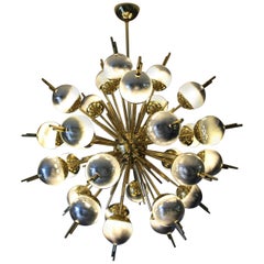 Brass, Silver and Mercury Murano Glass Globes Sputnik Chandelier