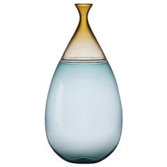 Modernist Hand Blown Art Glass Vessel in Straw and Tourmaline by Vetro Vero