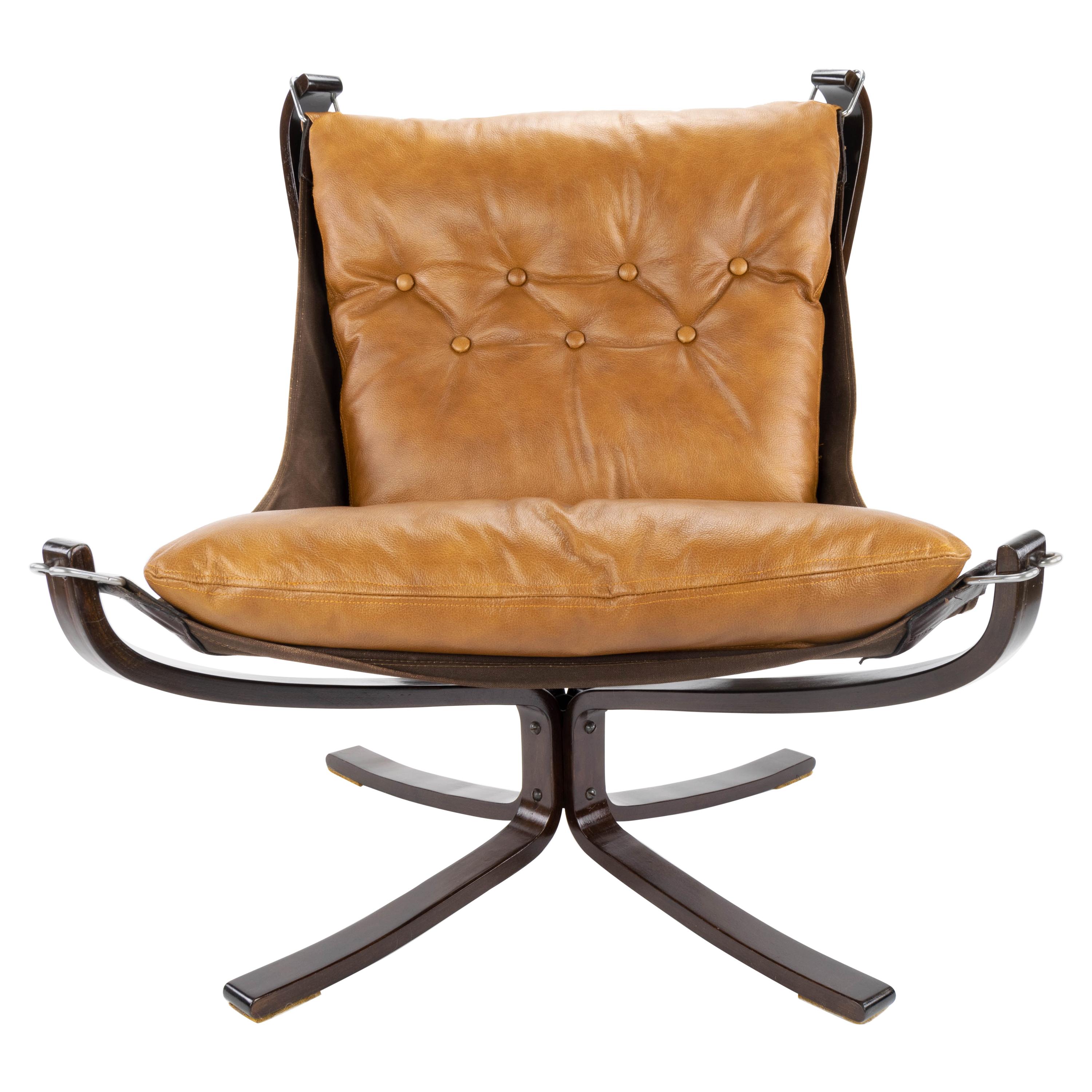 Cognac Leather Falcon Longe Chair by Sigurd Ressell for Vatne Möbler Norway 1970