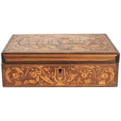 Antique Box Marquetry Straw, Mid-19th Century, Antiquity, France