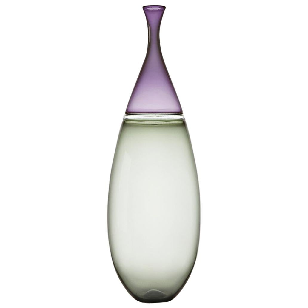 Tall Hand Blown Art Glass Vase in Sage and Violet by Vetro Vero