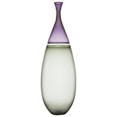 Tall Hand Blown Art Glass Vase in Sage and Violet by Vetro Vero