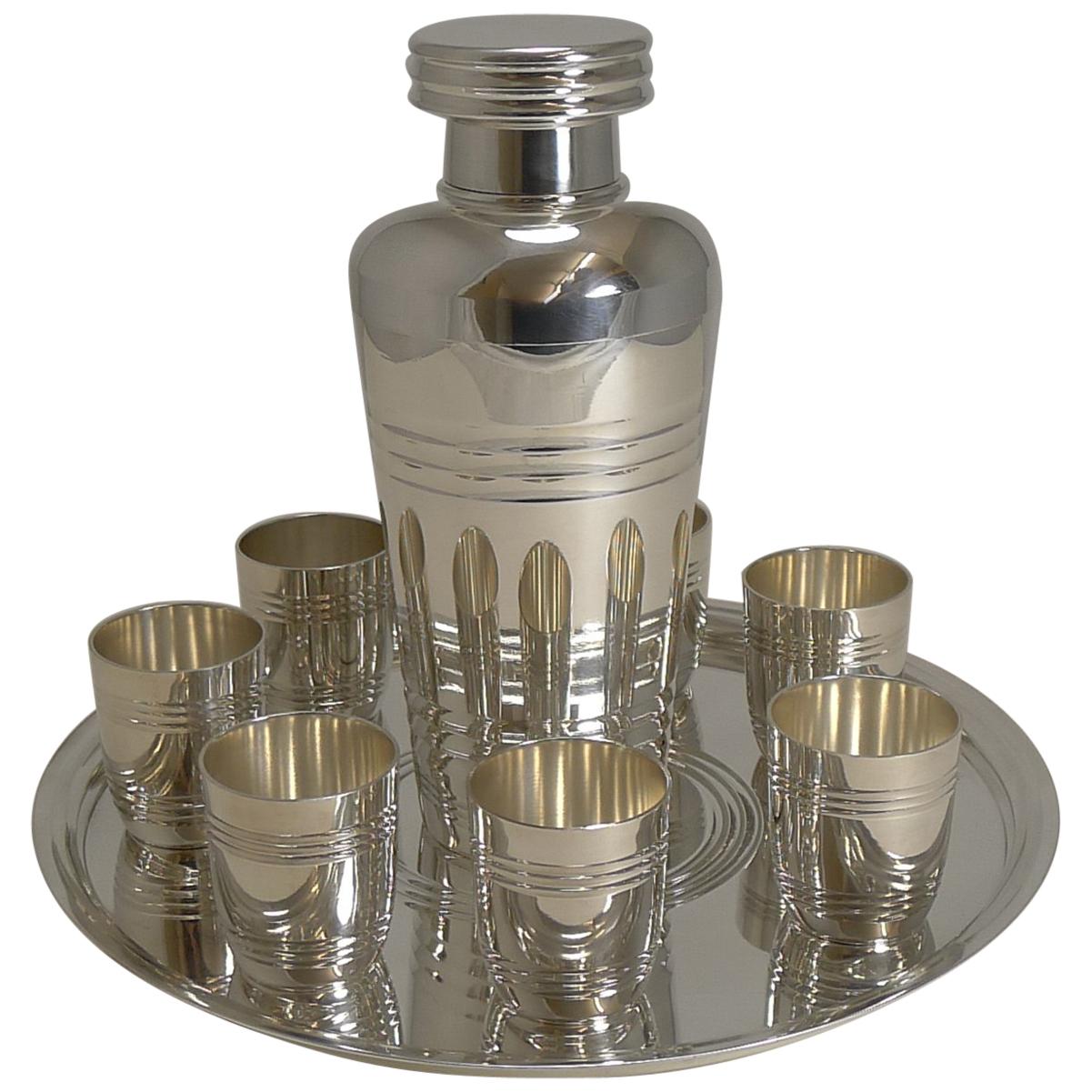 French Art Deco Silver Plated Cocktail Set by St. Medard, Paris c.1935