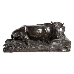 19th Century French Bronze Sculpture Depicting a Cow, Signed Fessart