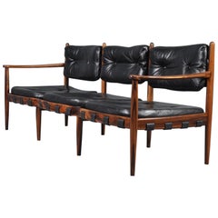 Vintage Palisander and Black Leather Sofa by Eric Merthen for IRE AB Skillingary