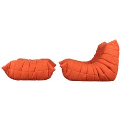 Modern Ligne Roset Togo Fireside Chair and Ottoman in Red Alcantara, 1974s