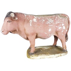 Mid-20th Century Plaster Butchers Shop Display Bull