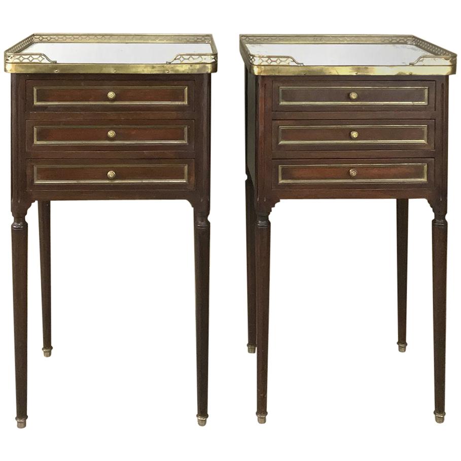 Pair of 19th Century French Directoire Marble Top Nightstands