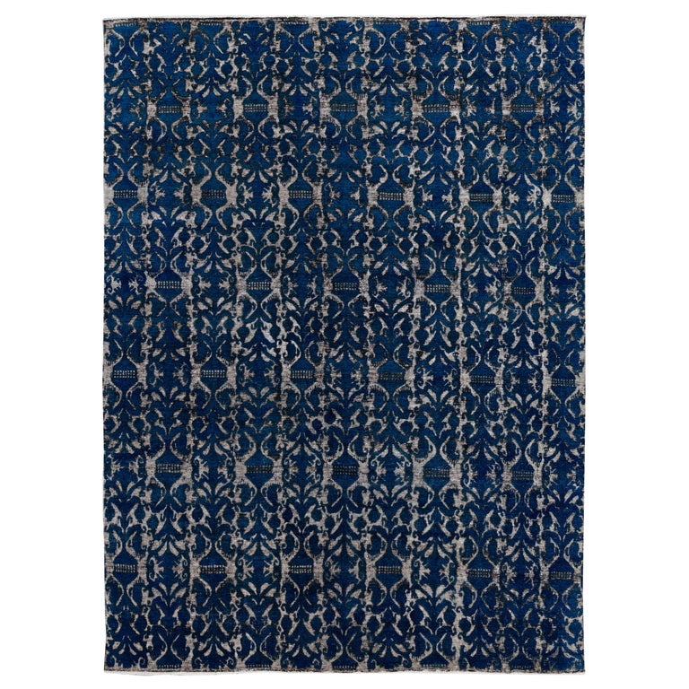 Contemporary Blue Overdyed Sculpted Wool Area Rug For Sale at 1stdibs
