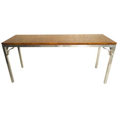 Milo Baughman Style Burl Console Table