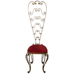 Vintage Pier Luigi Colli Golden Wrought Iron Red Velvet Pair of Chairs, Italy, 1950s