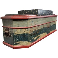 Edwin Nagel Folk Art Painted Casket Coffee Table New England Maritime Motif