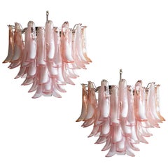 Pair 'Flamingo' Italian 53 Petal Chandeliers, Murano