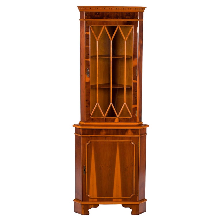 Yew Wood Corner Single Door Cupboard Hutch For Sale at 1stDibs