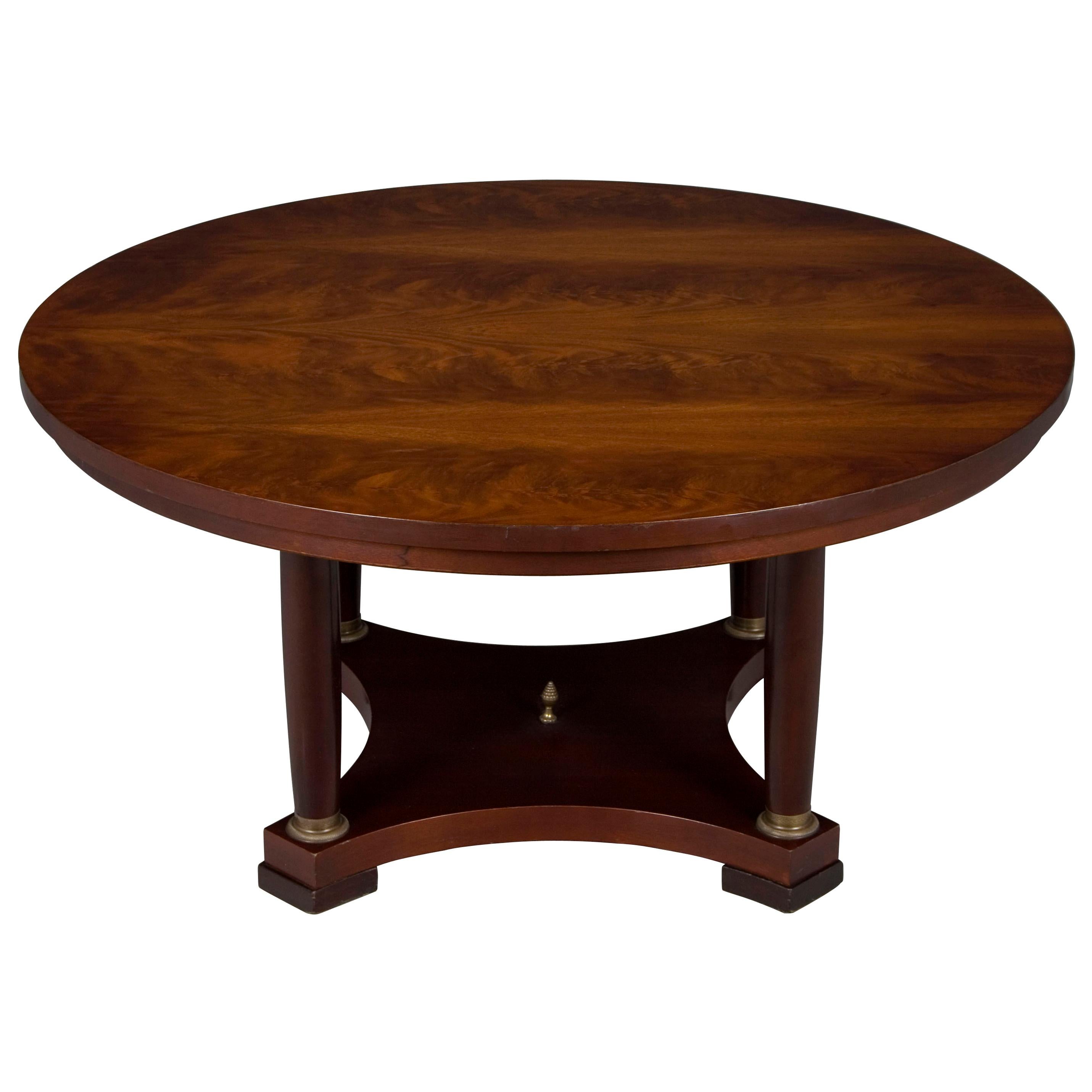 English Round Flame Mahogany Cocktail Coffee Table For Sale