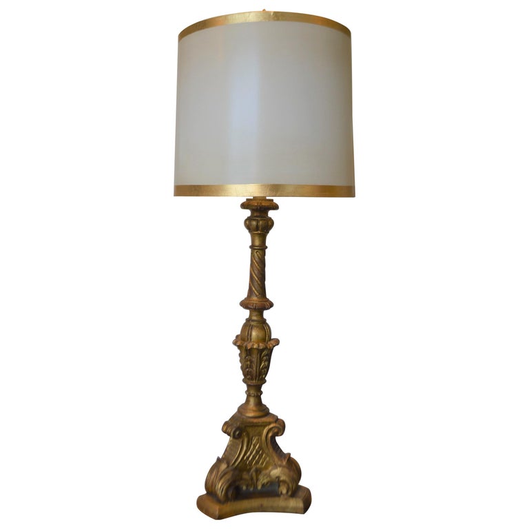 Tall Gilded Candleholder Converted To Table Lamp With Handmade Tall Gilded Candleholder Converted To Table Lamp With Handmade Shade For