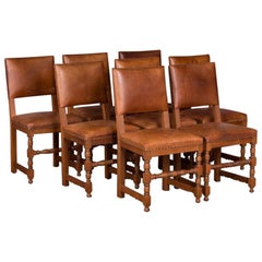 Set of 8 Antique Danish Oak and Leather Dining Chairs