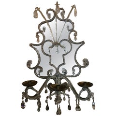 Paire de grands fauteuils vénitiens  Miroir en miroir du XIXe siècle  et appliques en cristal
