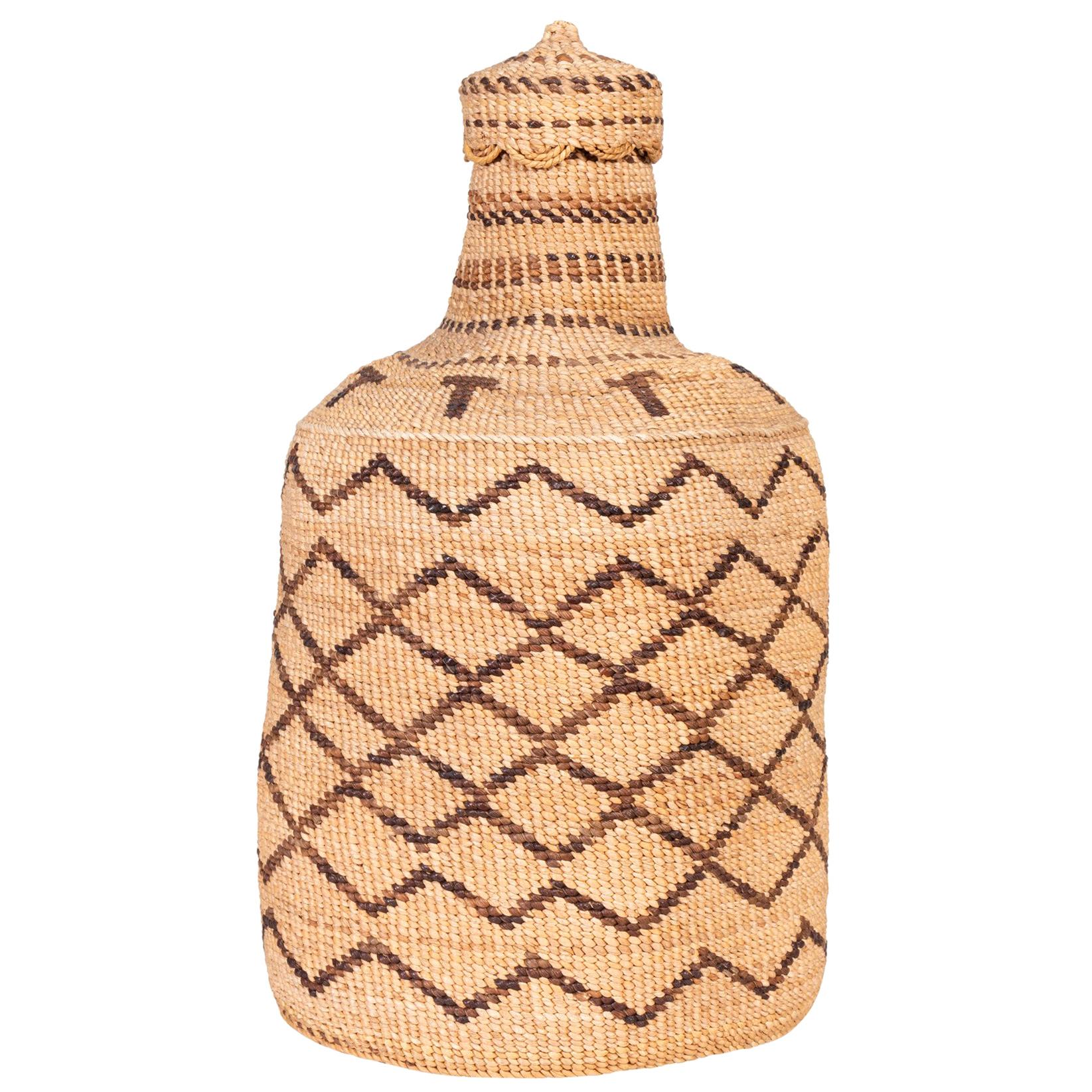 Klamath Basketry Bottle with Lid For Sale