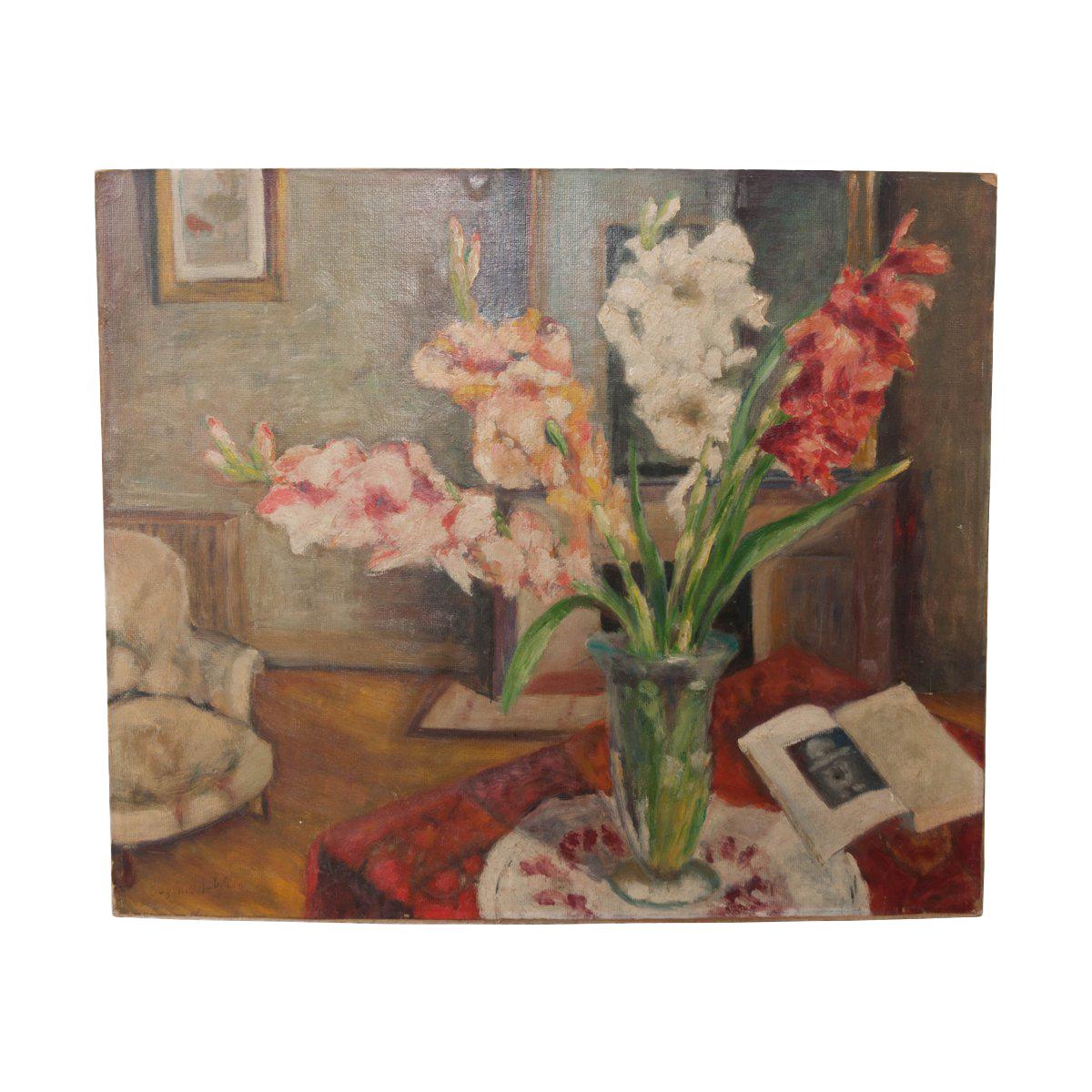 French Vintage Still Life Oil on Canvas