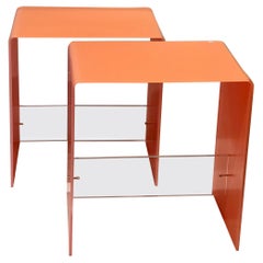 Pair of Postmodern Lucite End Tables in Salmon and Clear
