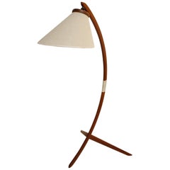 1960s Danish Modern Teak Tripod-Leg Floor Arc Lamp