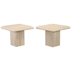 Pair of Roche Bobois Style Travertine Side or End Tables, 1970s