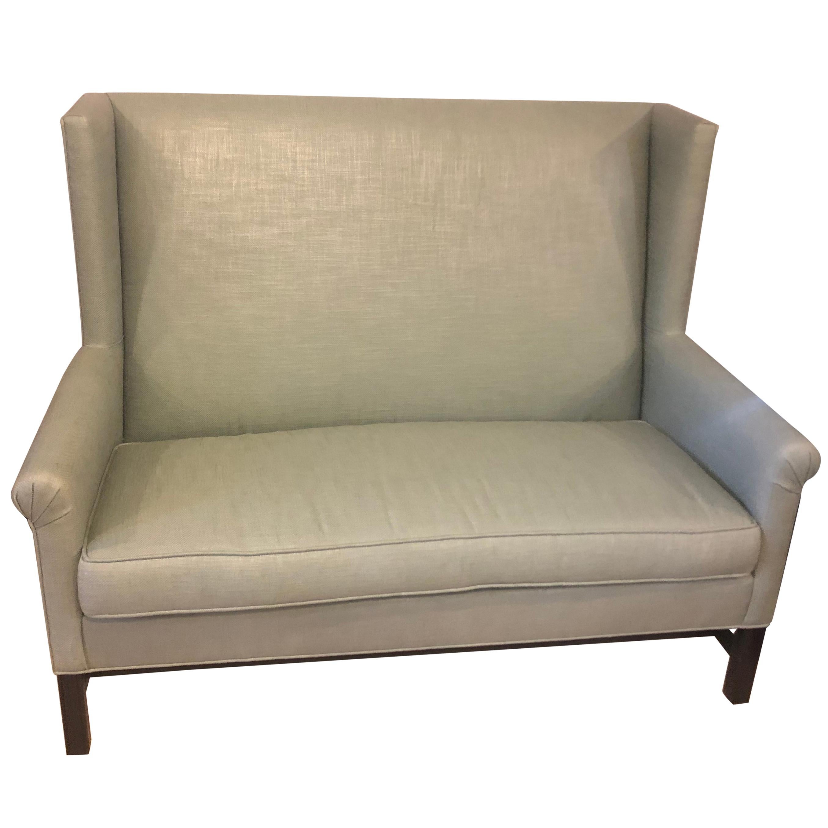 Hickory Co Charles Stewar Chippendale Style Settee or Loveseat in Green Linen
