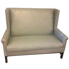 Hickory Co Charles Stewar Chippendale Style Settee or Loveseat in Green Linen