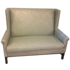 Retro Hickory Co Charles Stewar Chippendale Style Settee or Loveseat in Green Linen