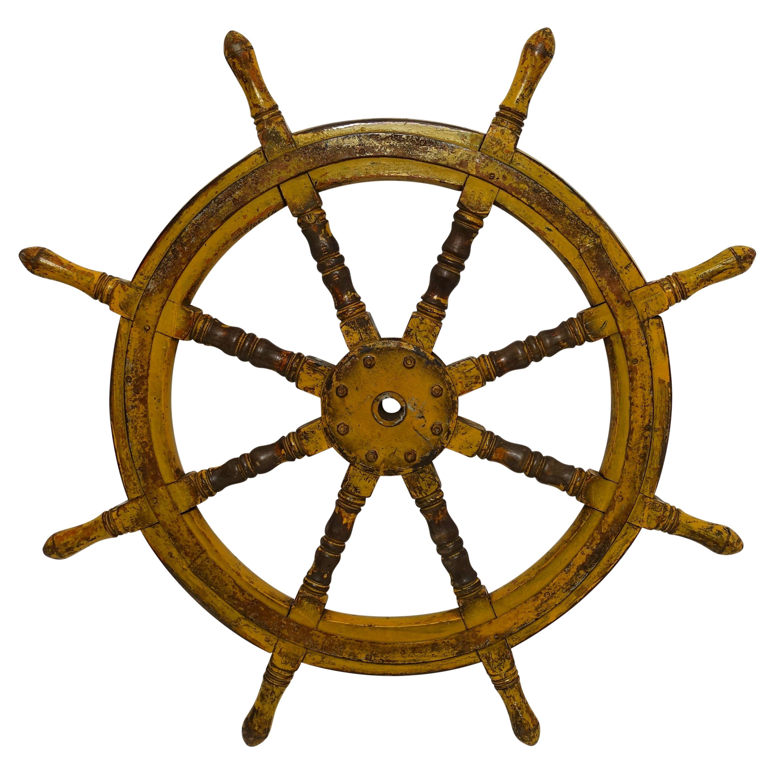 Yellow Painted Ships Wheel, 19th Century