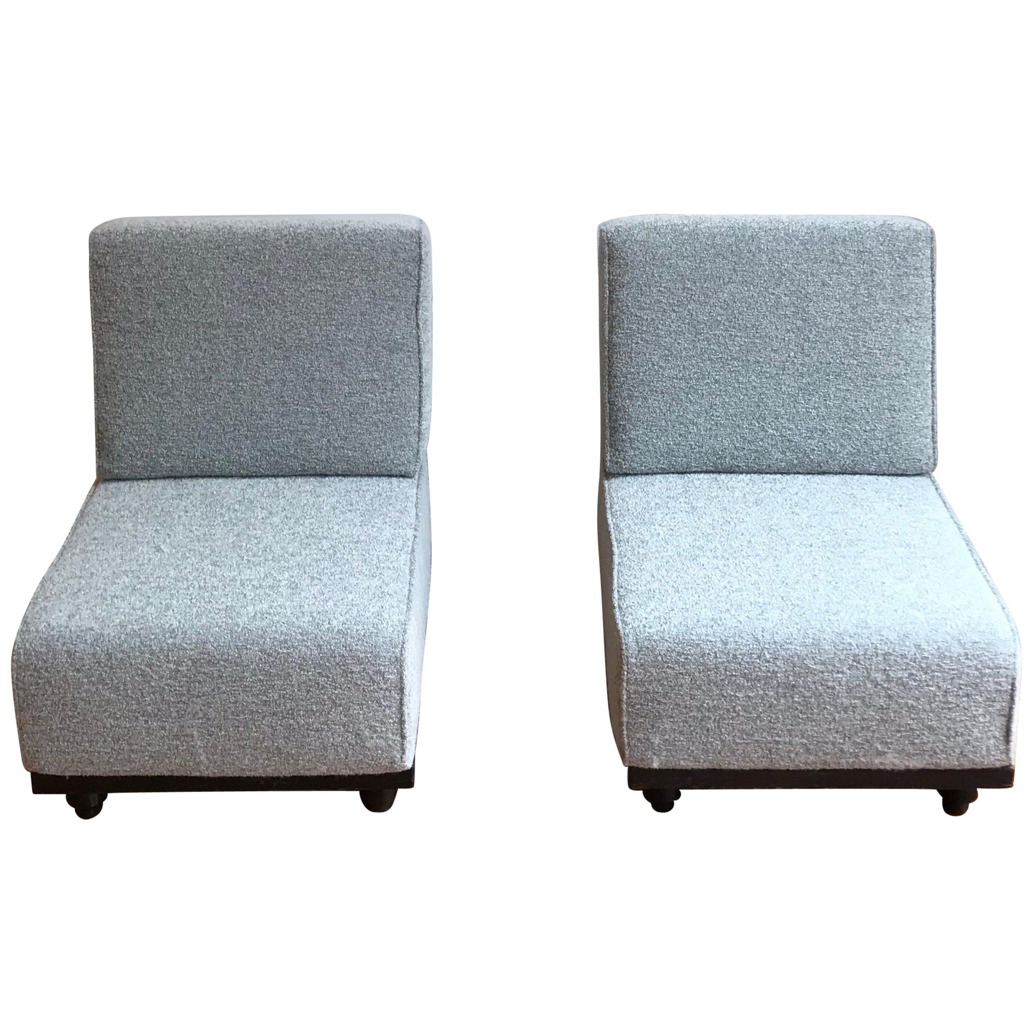 Pair of lounge chairs ''Elmyre'' by Guillerme Chambron reupholstered entirely with a Pierre Frey fabric Suzon Grey. 

Robert Guillerme (1913 - 1990) and Jacques Chambron (1914 - 2001).
Their company, Votre Maison, has marked the history of French