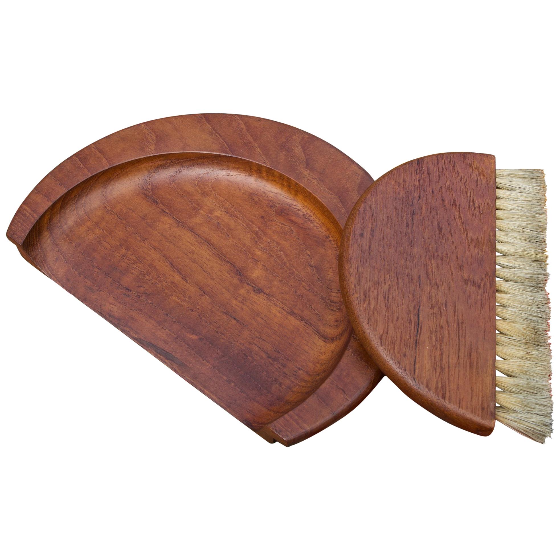 1950s Kay Bojesen Danish Teak Dust Bin Crumb Sweeper Set For Sale