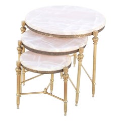 Set of Three Brass and Onyx Nesting Tables