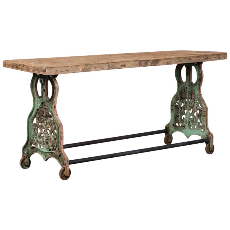 Industrial Antique Console Table With Cast Iron Legs