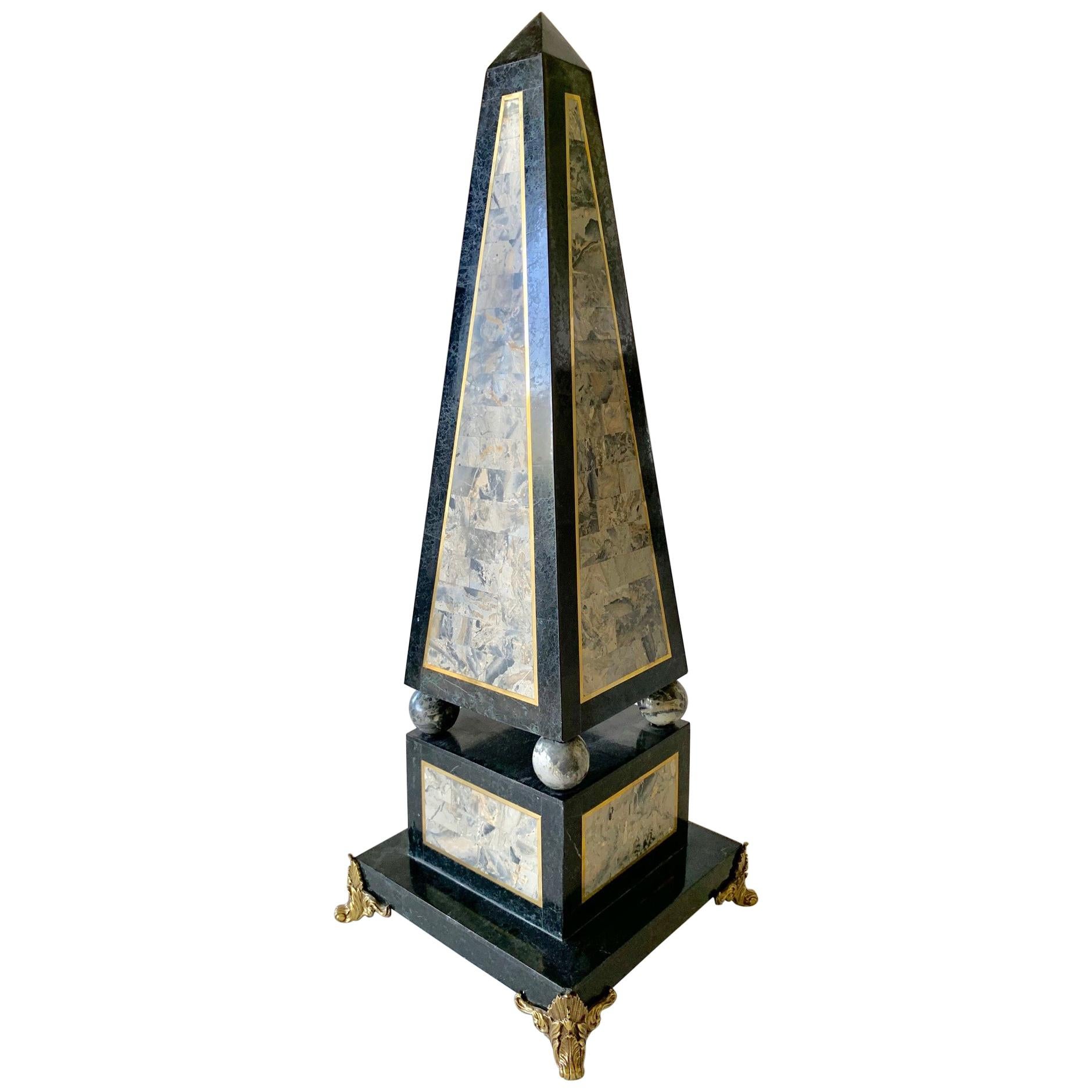 Maitland Smith Tessellated Black Marble Obelisk For Sale